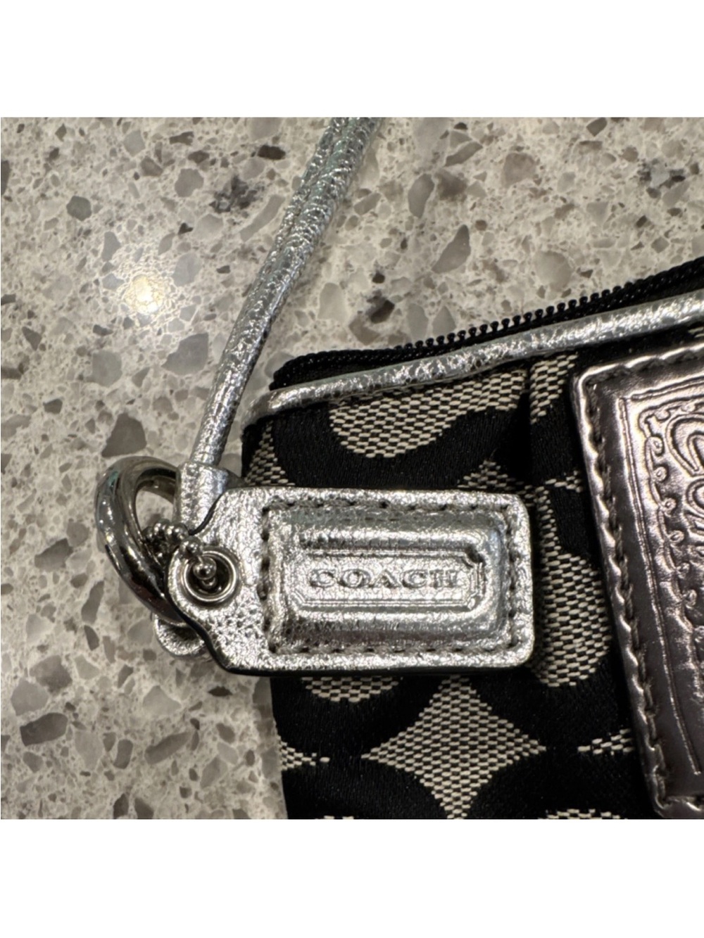 COACH Black & Silver Signature Logo Wristlet - Picture 3 of 6